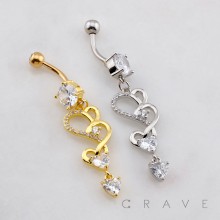 DANGLE HEART CASCADE MULTI CZ BELLY BUTTON NAVEL RING 316L SURGICAL STEEL